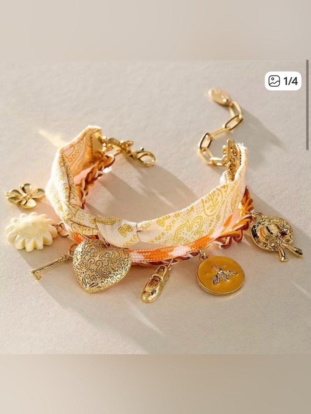 Free People NWT High Noon Orange Yellow Charm Adjustable Anklet Beach Boho